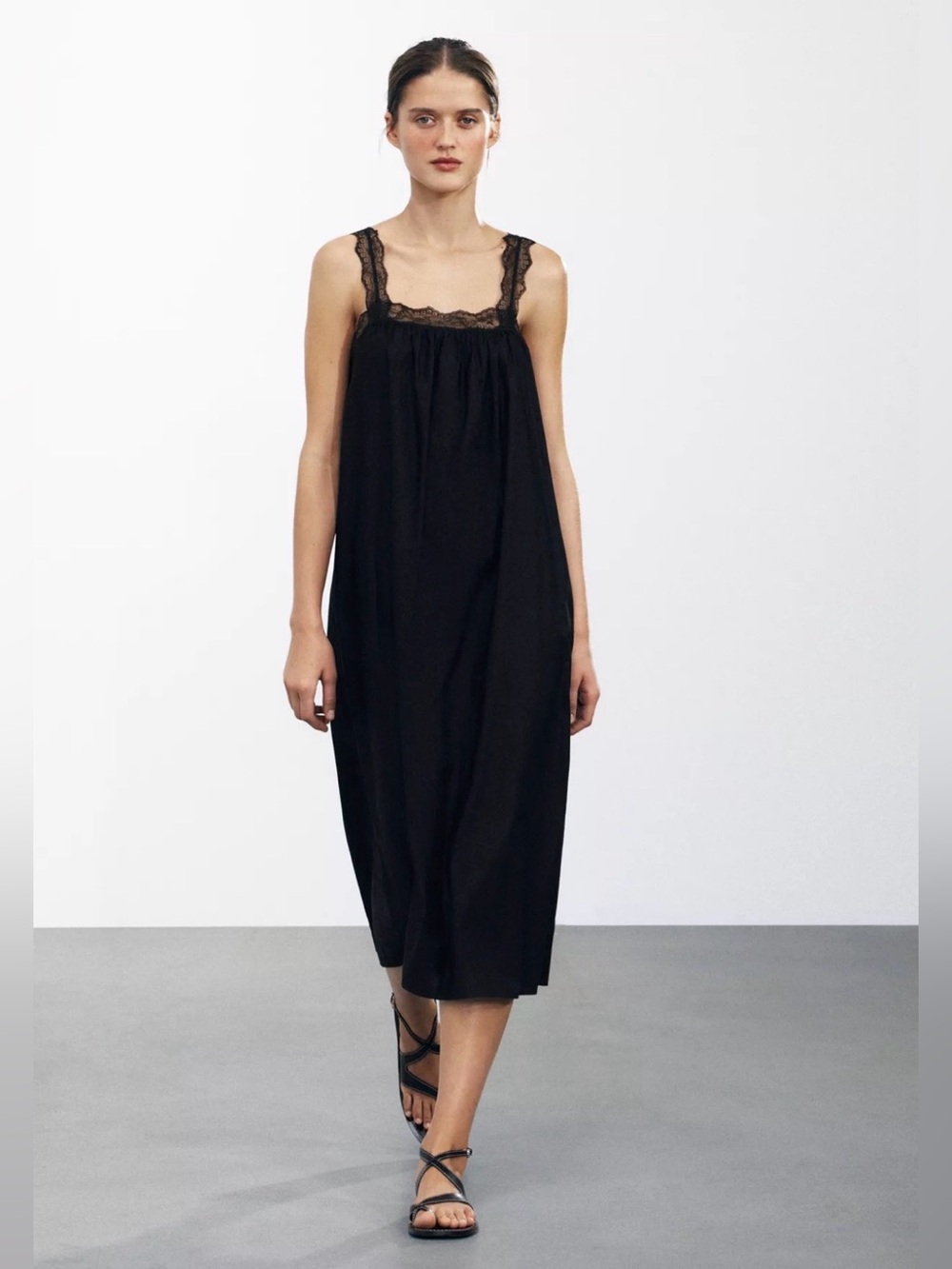 Zara Lace Midi Dress Black Cotton XS